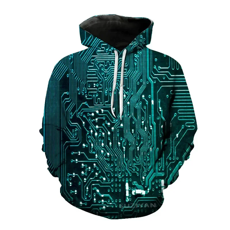 thumbnail image 1 of Sudadera con capucha con estampado 3D de chip electrónico creativo para hombre, ropa de calle informal de estilo Harajuku y hip hop, para primavera y otoño, 1 of 5