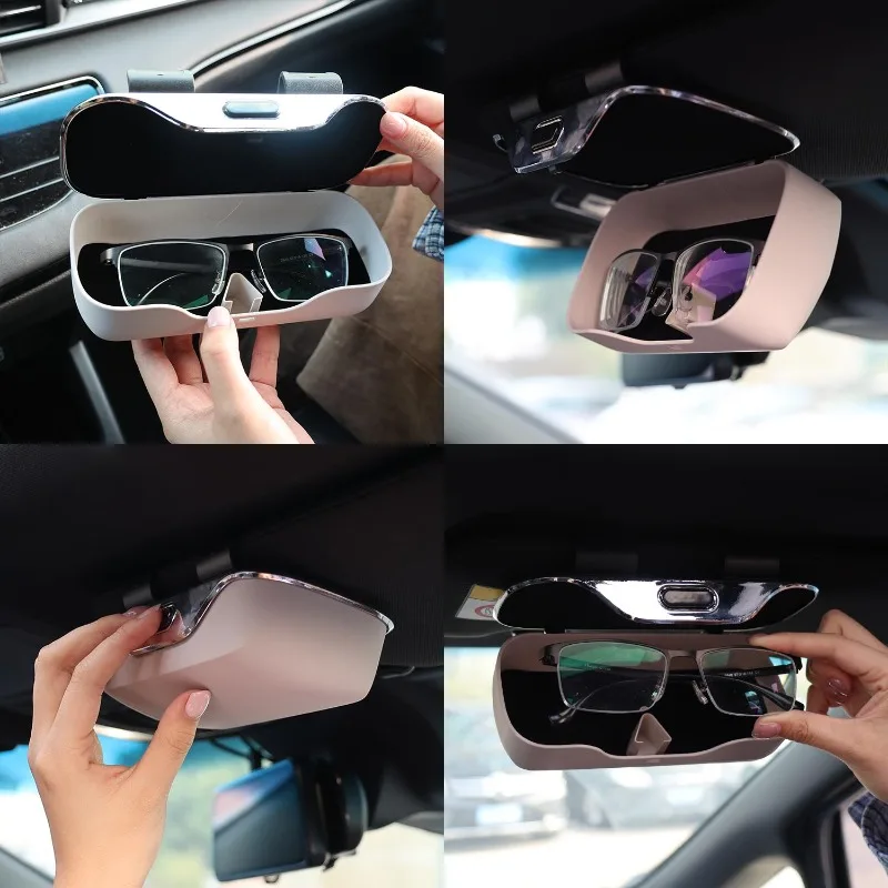휴대용 자동차 안경 홀더 선바이저 클립 자동 선글라스 보관함 ABS 스크래치 방지 벨벳 케이스 푸시 버튼 내부 부품