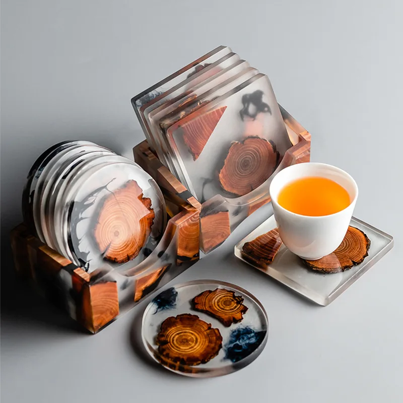 6Pcs Creative Resin Pine Coasters Heat-resistant Placemats Drink Mat Tea Coffee Cup Pad Waterproof Non-slip Table Decor Mats