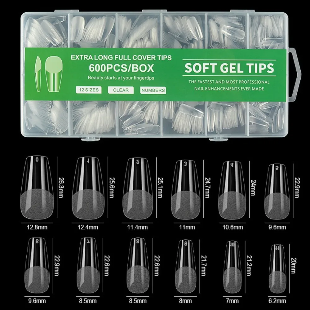 600pcs Ultra-Thin Short Nail Tips No-Trace Clear Extension Half Cover False Tips Short Square Coffin Almond Shape False Nails