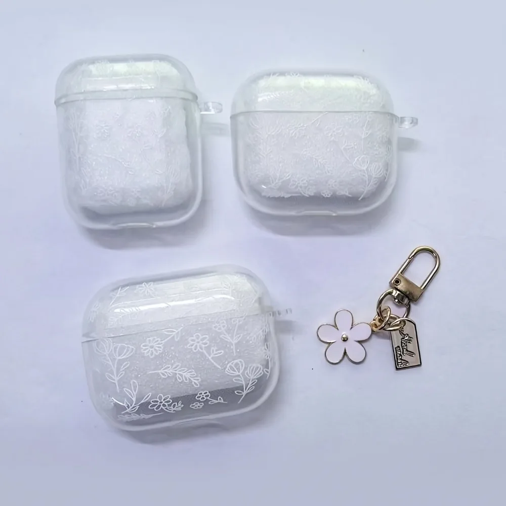 Elegant White Floral Earphone Protective Case Cover