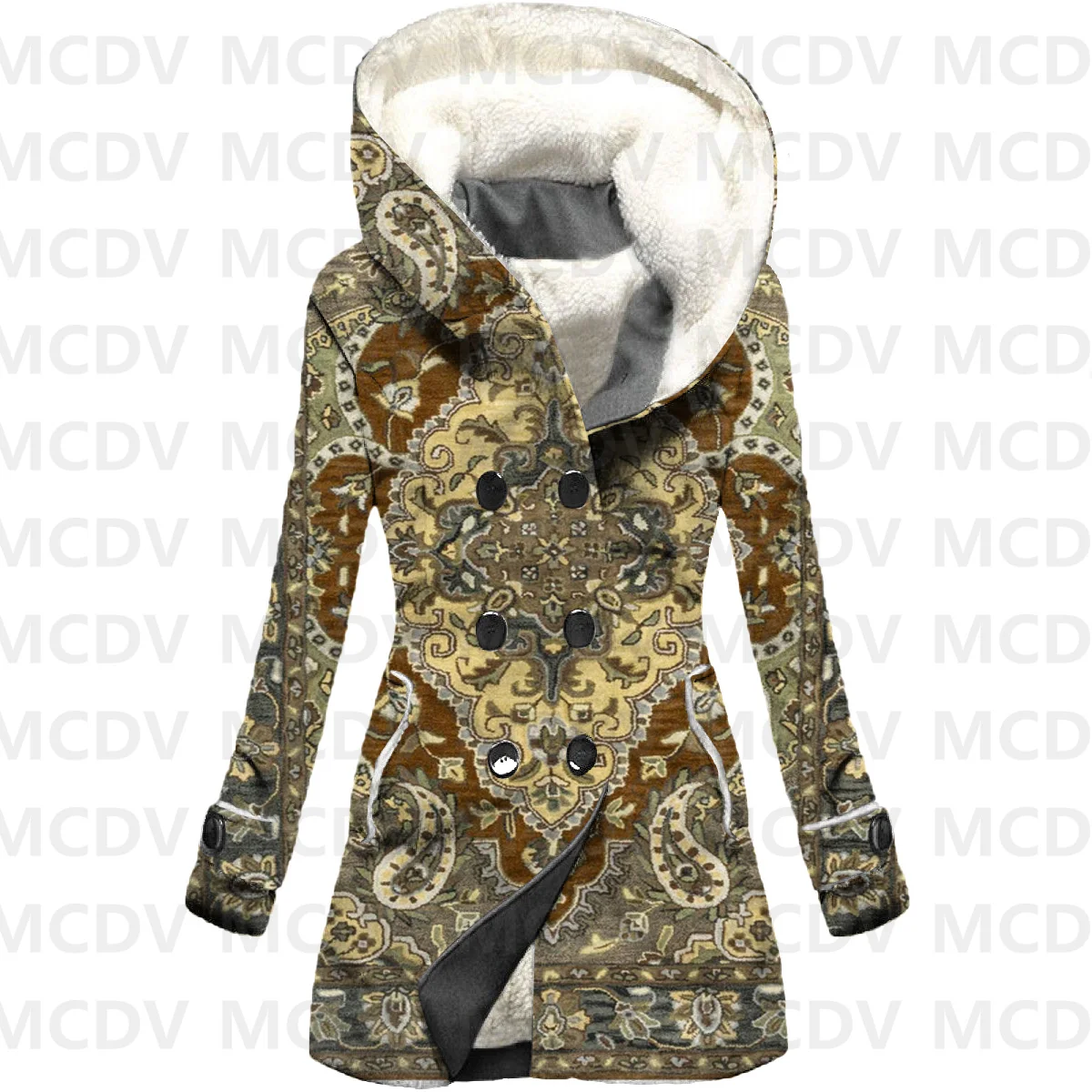Retro Totem 3D Printed Fleece Hooded Cloak Women Thick Warm Coat Women's Winter Warm Overcoat Casual Clothes 06