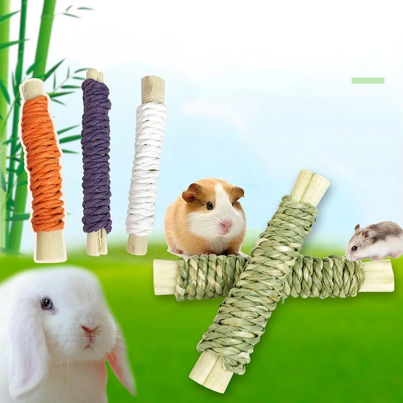 Bunny Chew Toys Rabbit Toys Natural Wood Grass Timothy Hay Sticks
