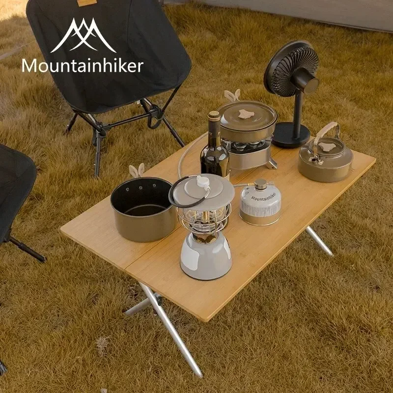 MOUNTAINHIKER 2/3 대나무 접이식 테이블 야외 캠핑 휴대용 빠른 수납 접이식 책상 야외 식탁 피크닉 바베큐 테이블