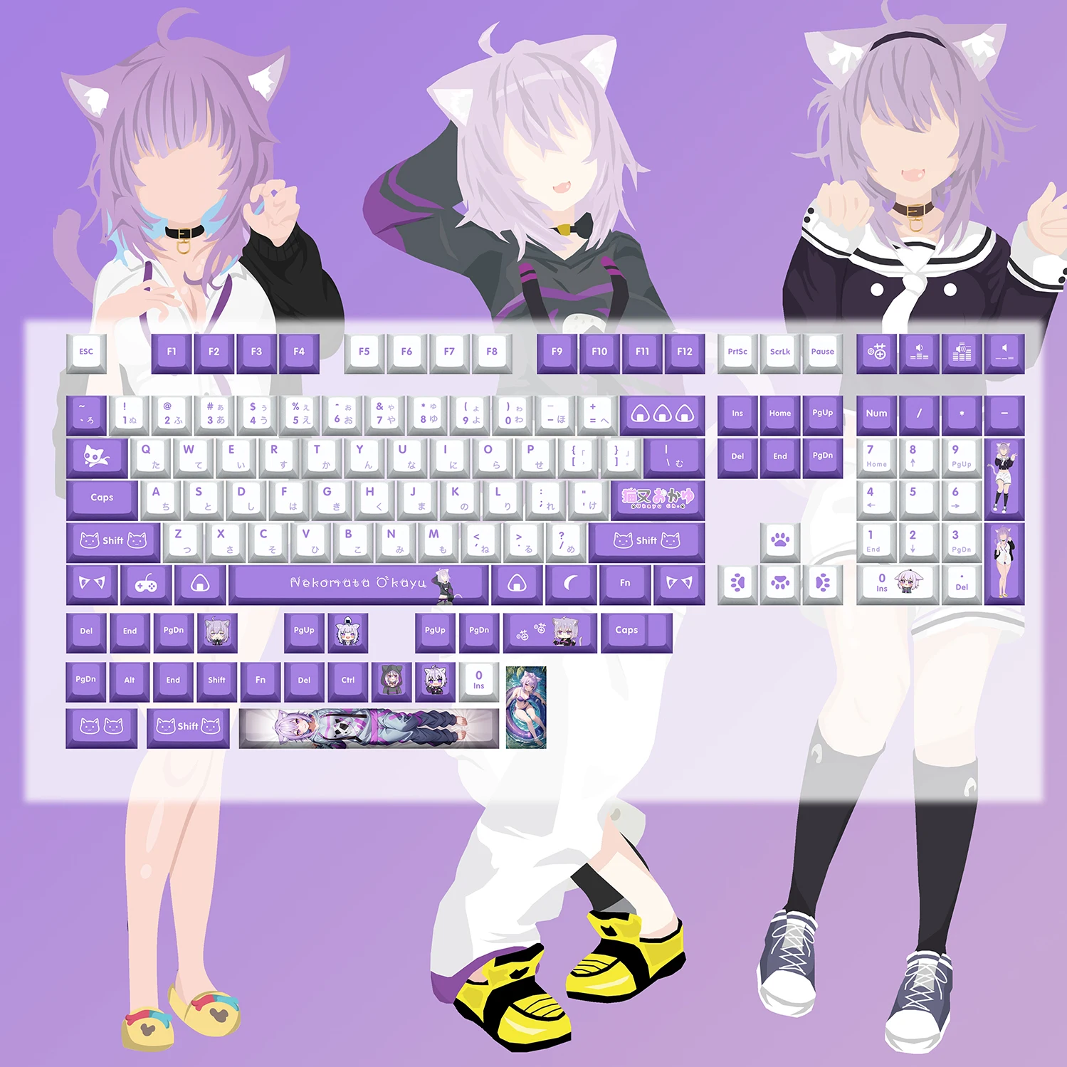 Nekomata Okayu Key Cap Vtuber Hololive Pbt Dye Sublimação Cherry mx Cruz Eixo Switch Keycap para Teclado Mecânico