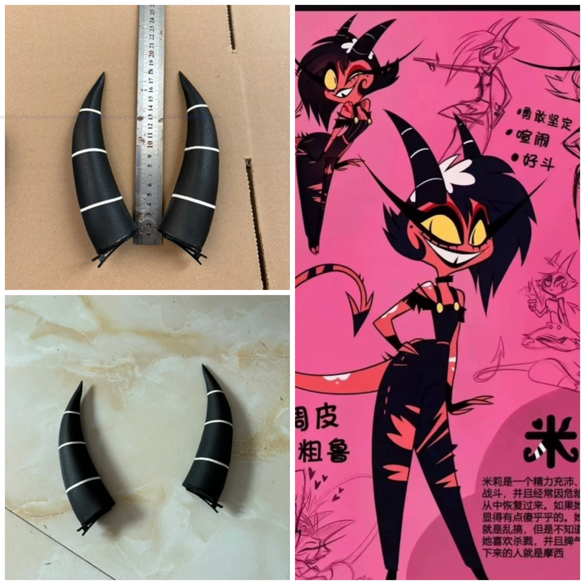 Anime Helluva Cosplay Boss Moxxie Cosplay Moxxie Horns Millie Prop Balck White Horns Bend Women Men Halloween Cosplay Prop 15