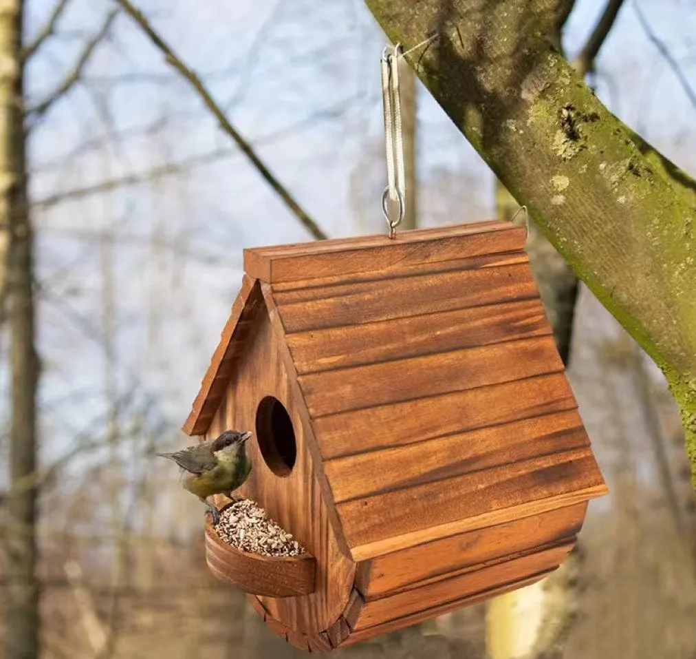 รูปสินค้า บ้านนกไม้สําหรับภายนอก, กลางแจ้ง Bird House Bird ครอบครัว Bluebird Finch พระคาร์ดินัลแขวน Birdhouse สําหรับ Garden Cottages
