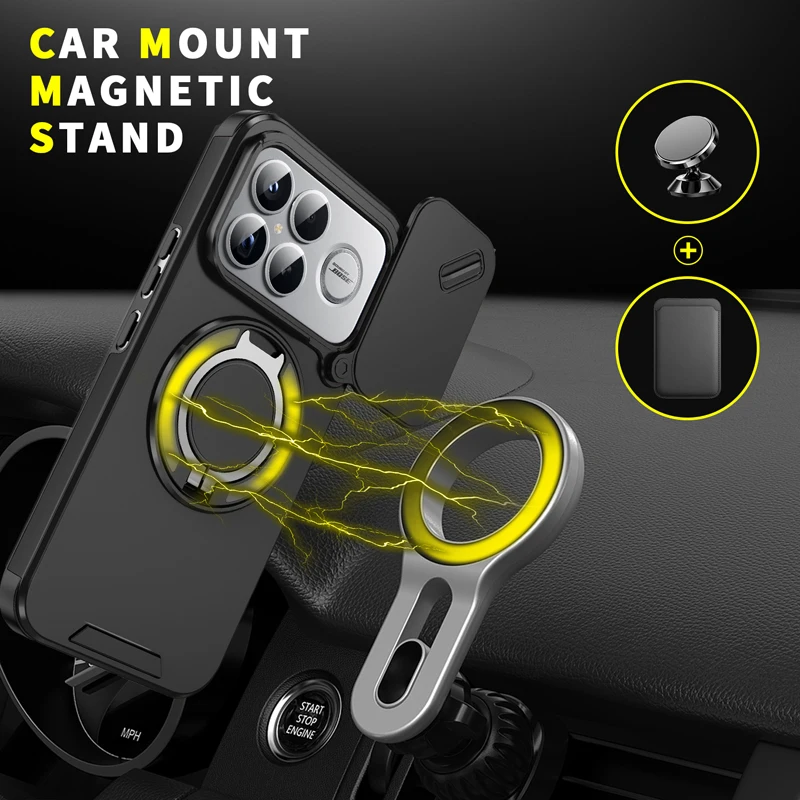 Magnetic PC + TPU Drop-Proof Rotatable Ring Stand Slide Camera Phone Case Cover