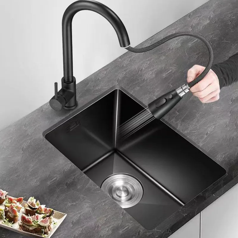 304 Stainless Steel Black Nano Sink Single Slot Small Size Kitchen Under-counter Basin Mini Bar Island Sink