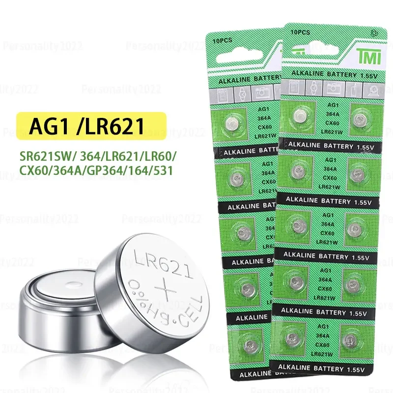 10-100PCS-AG1-Battery-LR621-1-55V-Alkaline-Button-Cell-Batteries ...