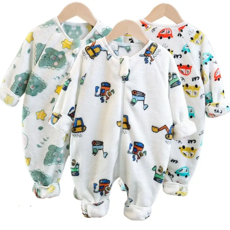 Coral Velvet Pajamas For Boys Girls Thick Flannel Onesies Toddles Warm Jumpsuits Kids Cartoon Blanket Autumn Winter Sleepwear