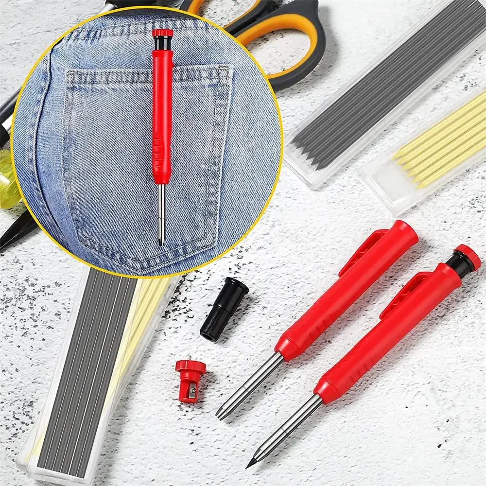 Durable Carpenter Pencil with Refill Lead and Built-in Sharpener for Precision Woodworking