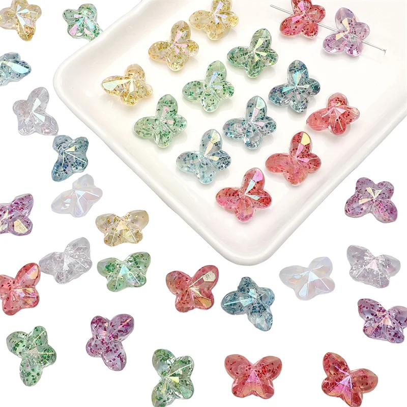 18x14mm 30 Stück Bunte Perlen Schmetterling Kristallperlenkappen Acryl-Abstandshalterperlen Lose für Schmuckherstellung DIY Handgemachte Armbänder