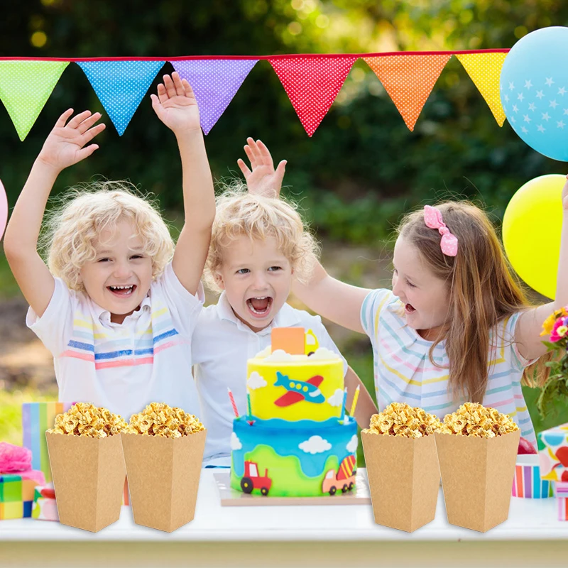 12Pcs Kraft Paper Popcorn Boxes Container Birthday Party Movie Night Fries Cup Snack Buckets Wedding Favors Gift Box Supplies