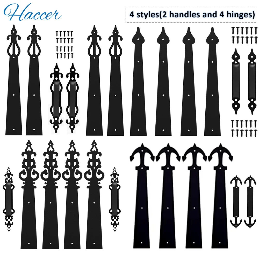 Haccer 6PCS Steel Garage Door Hardware Kit Decorative Carriage House Mounted Hinges Handles Door Hinge Handles stainless steel hinges door hinges