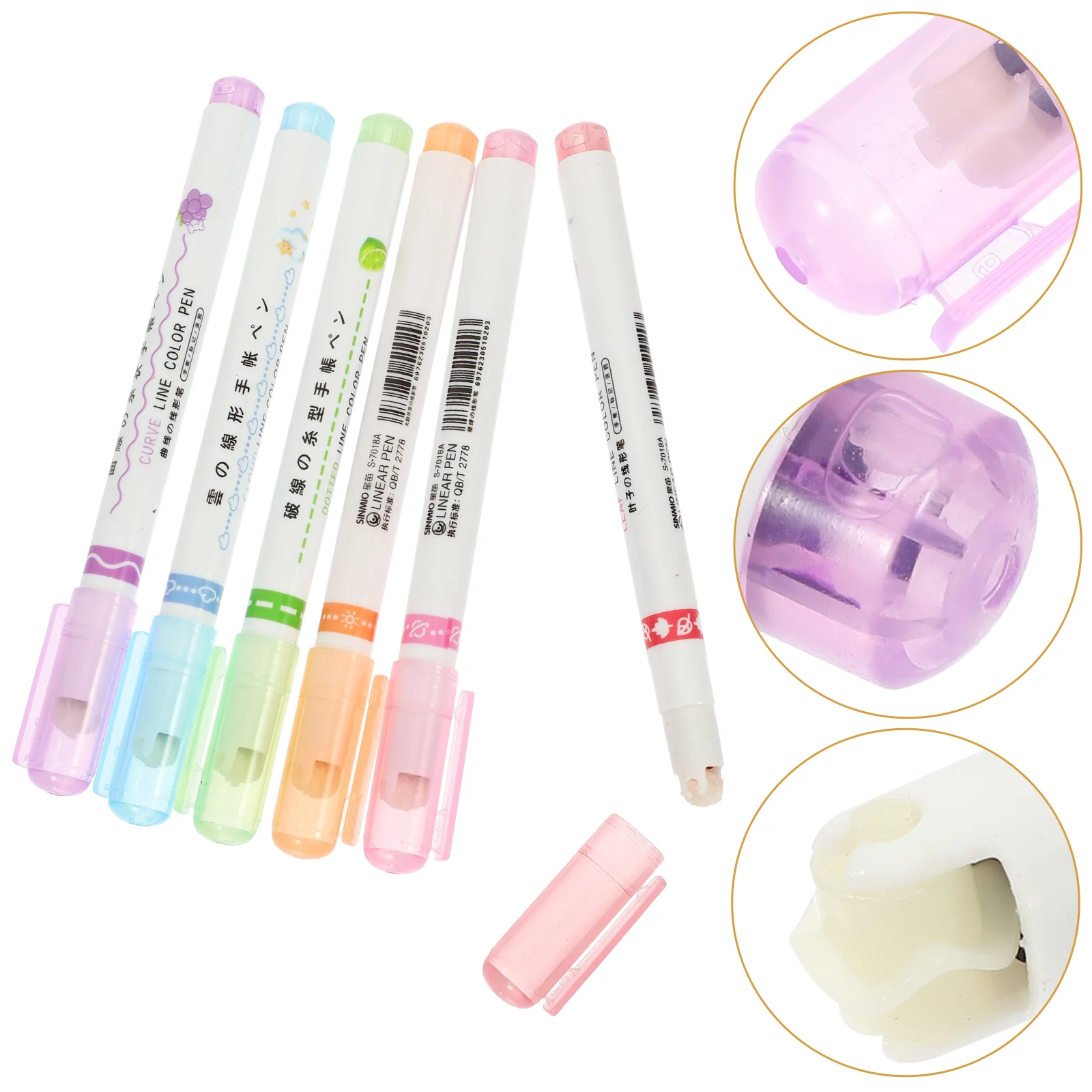 커브 하이라이터 세트, 심미적 컬러 펜, 빠른 건조, 노트 마킹, 어린이, 6 개