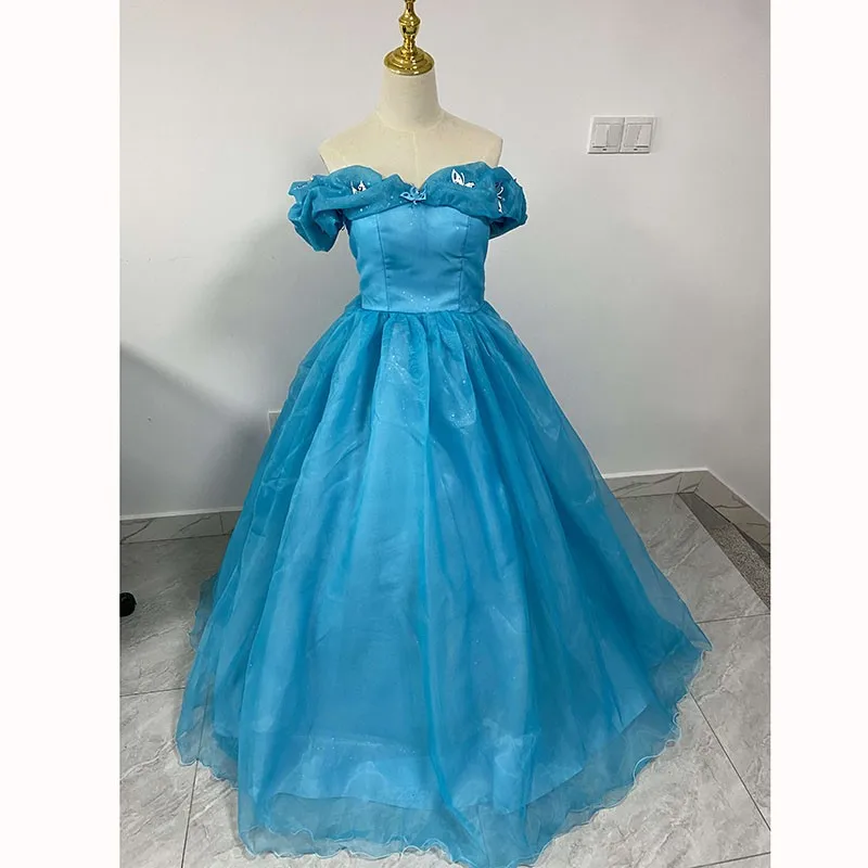 Robe De Princesse Cendrillon Bleu Ciel Avec Accessoires – Costume Déguisement 130 Cm, Dentelle Et Paillettes Pour Fêtes Et Photos