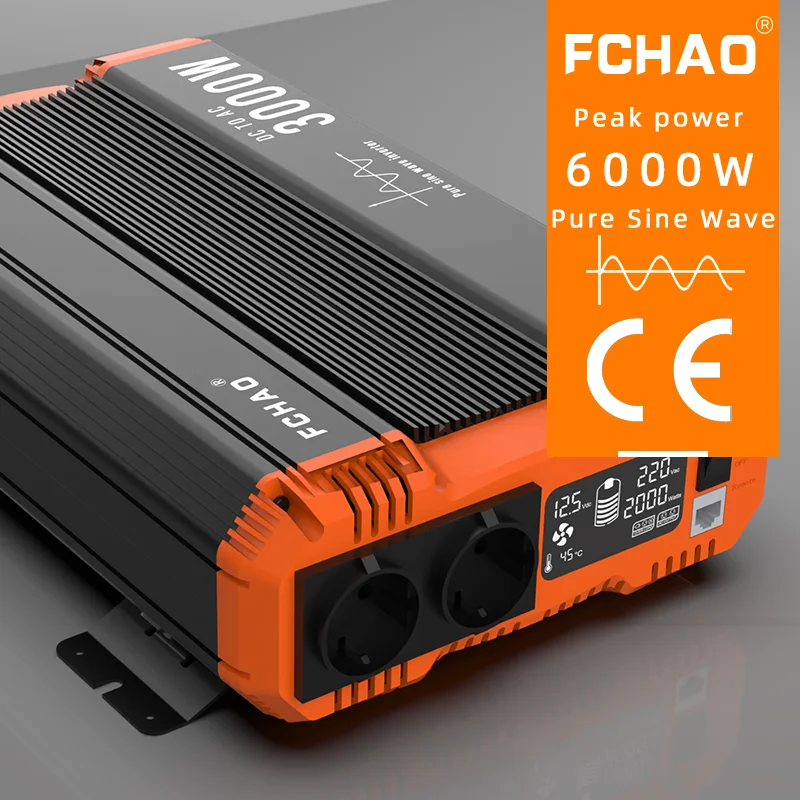 Tanie FCHAO 6000W czysta fala sinusoidalna inwerter 12V 24V do 220V 230V konwerter sklep