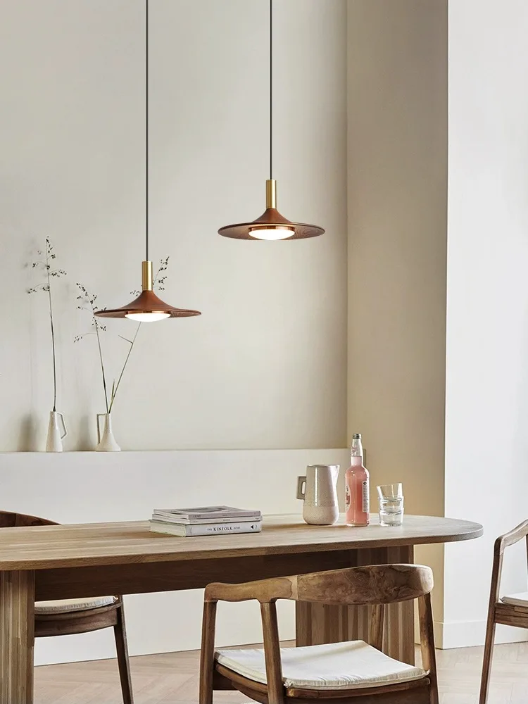 Led Pendant Lamp Walnut Wood Bedroom Bedside Chandelier Creative UFO Light Japanese Restaurant Lighting 110V 220V Eye Protection
