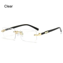 Stylish Rimless Rectangle Sunglasses - Unisex Retro Summer UV400 Eyewear (Clear)