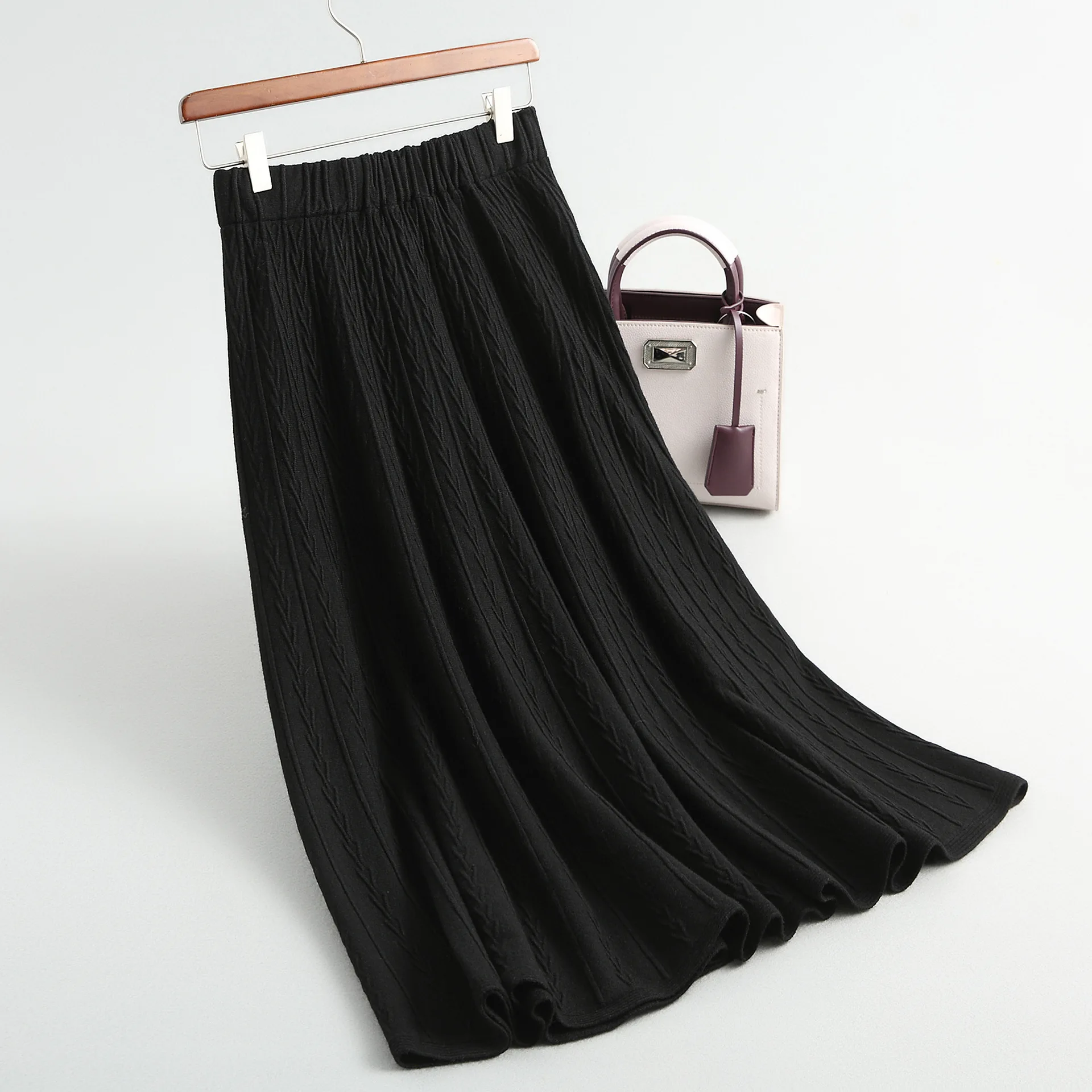 tennis skirt 2020 New Women High Waist Knitted Casual Skirt Pleated Long Skirt Pure Color Women A Line Skirt Faldas Jupe Femme Saia denim skirts for women Skirts