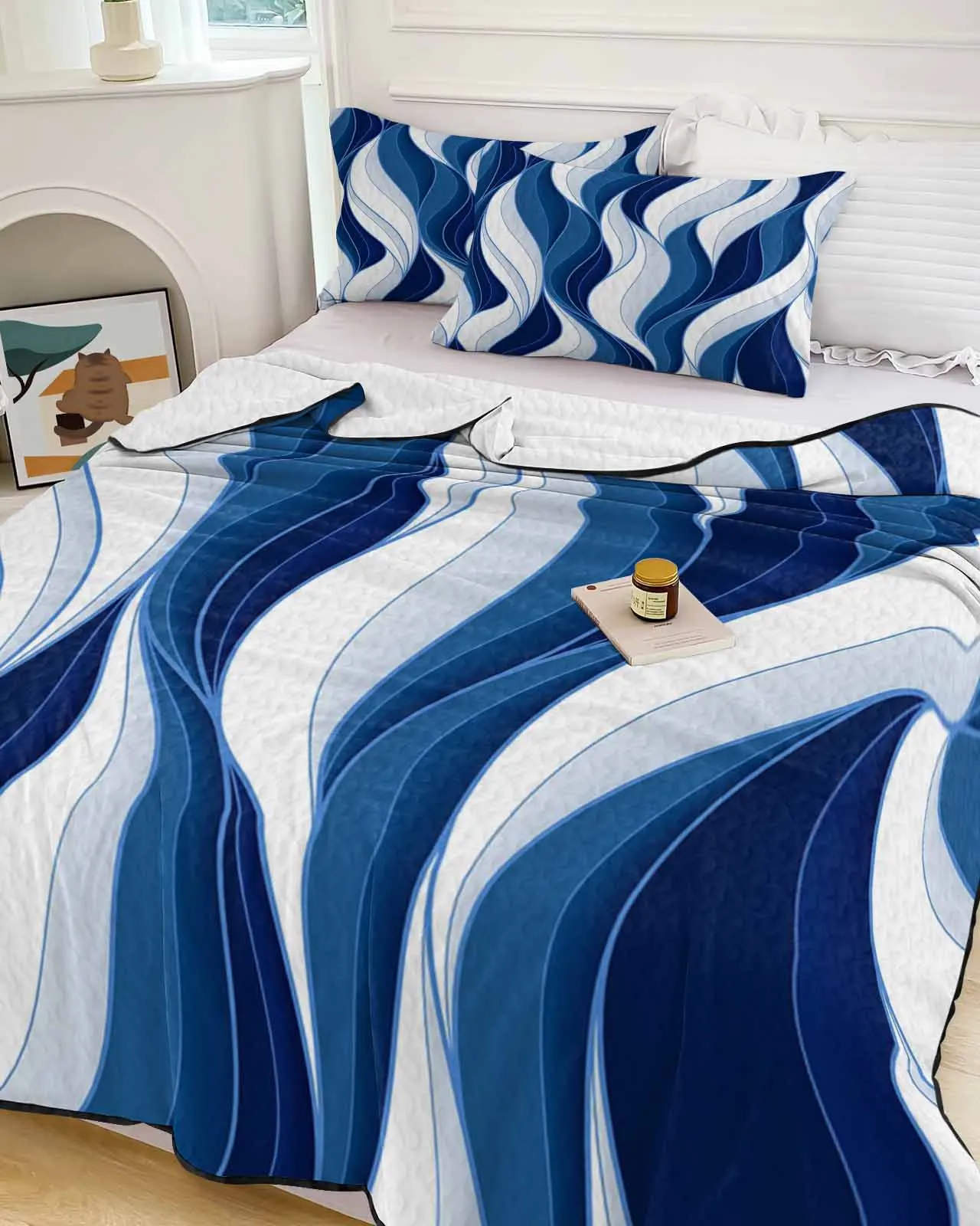 

Темно-синее охлаждающее одеяло с волнистыми линиями, легкое летнее одеяло для кровати, дышащее мягкое тонкое одеяло