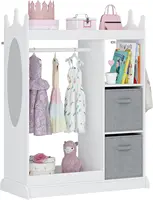Kids Play Armoire with Mirror, Storage Bins and Closet for Dress Up and Costumes (White) 1