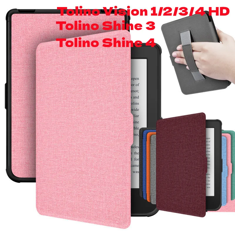 

With Hand Strap Cases for Tolino Vision 1/2/3/4 HD Ebook Reader Protective Cover for Tolino Shine 3/4 Shine4 Ebook Smart Cover