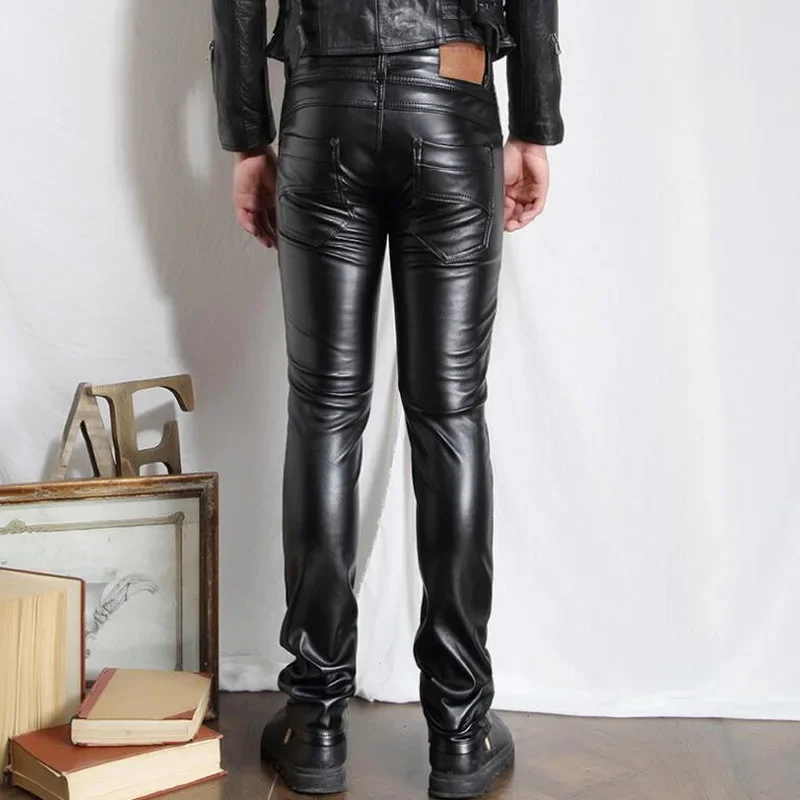 Autumn Winter Men's Leather Pants Slim Pencil Pants Men's PU Leather Trousers Men's Casual Pants
