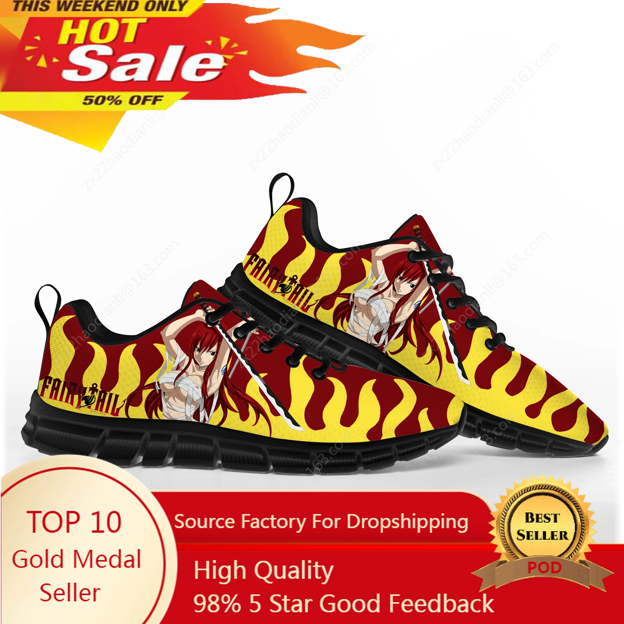 

Erza Scarlet Anime Fairy Tail Sports Shoes Mens Womens Teenager Kids Children Black Sneakers Custom High Quality Couple Shoe