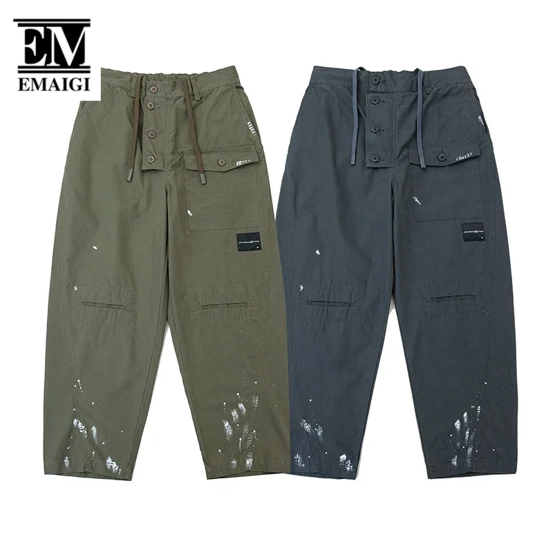 

Men Japan Korean Streetwear Amikaki Fashion Paint Loose Casual Vintage Cargo Baggy Pants Cityboy Harem Trousers Women
