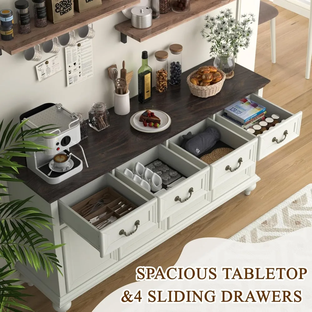sideboard buffet cabinet with storage - 62" large buffet cabinet with 4 drawers & 4 doors, modern farmhouse coffee bar buffet t