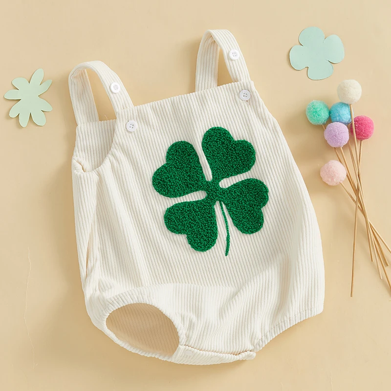 Citgeett Summer St. Patrick's Day Infant Baby Boys Girls Overalls Sleeveless Clover Embroidery Bodysuit Outfit Clothes baby bodysuit baby clothing