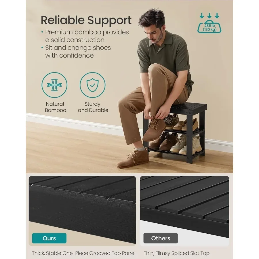 Shoe Rack Bench 3Tier Bamboo Shoe Storage Organizer Entryway Bench Holds1Up to 286 lb 11.3 x 19.7 x 17.8 Inches for Entryway Ba