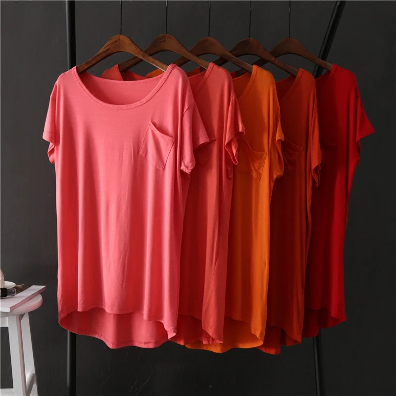 

Oversized Loose Modal Women T-Shirts Summer New 2022 Solid Pocket Casual All Match Female Pulls Outwear Tops