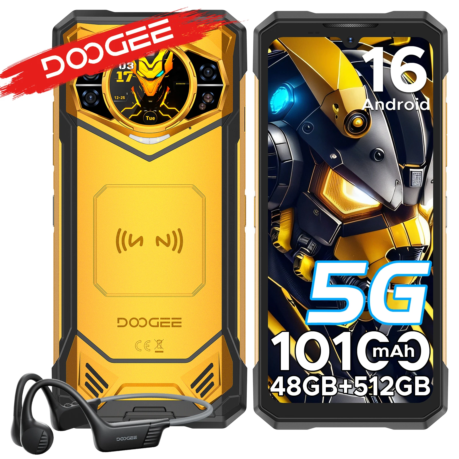 DOOGEE S200 X Édition VIP 5G Téléphone Robuste AI Android 16 48GB 512GB Smartphone Écran Arrière AMOLED 1,32" Batterie 10100mAh