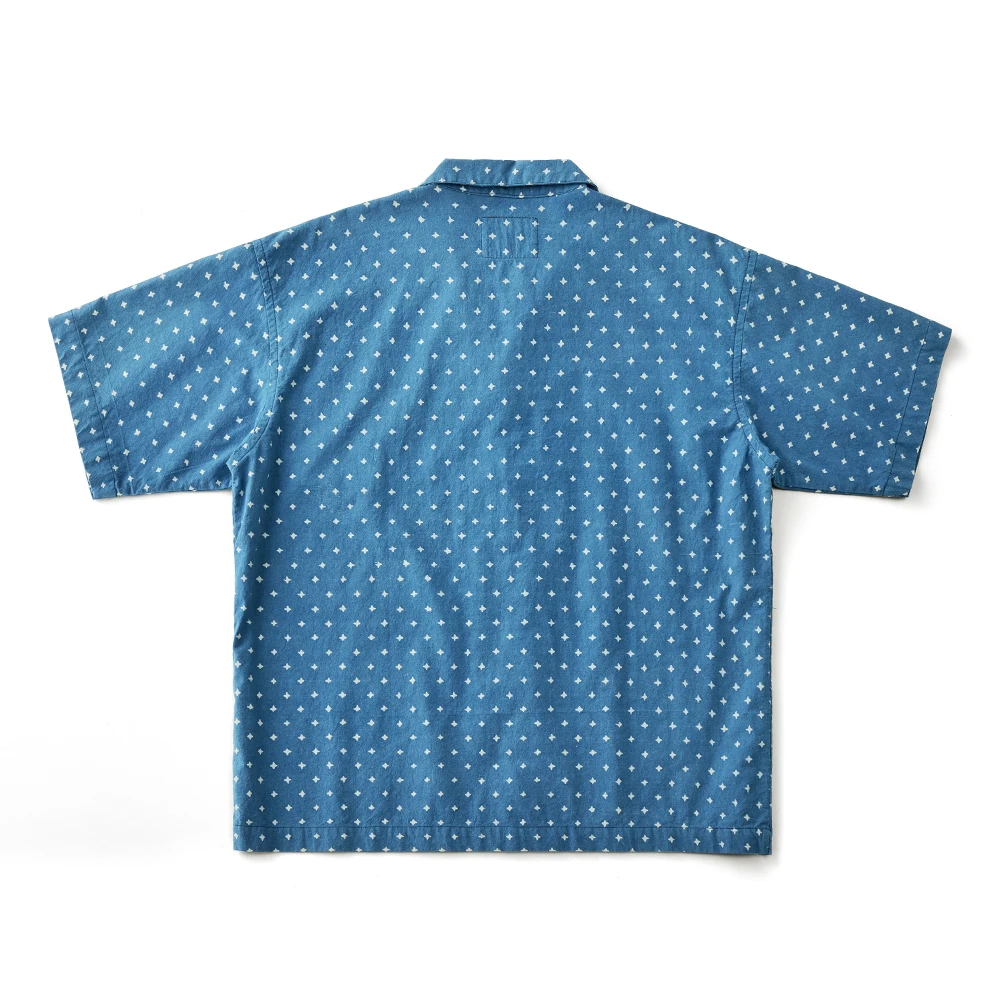 Vintage Indigo Print Shirt Men Summer New Blue Dyed Cuban Lapel Short Sleeve Single Breasted Shirt Cotton Casual Cardigan Tops