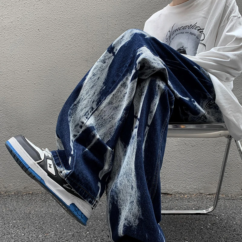 

Spring Autumn Tie-dye Jeans mens High Street Straight Denim Pants Men Baggy Fashion Trend Jean Pants Mens Wide-leg Clothing