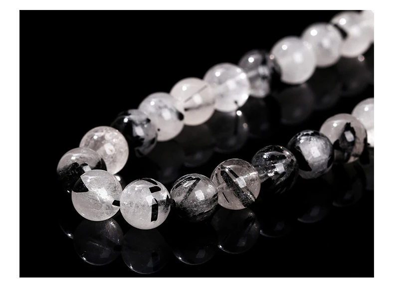 3A Quality Natural Black Rutilated Quartz Round Loose Crystals Healing Beads For Jewelry Making Diy Bracelet Necklace Accessory