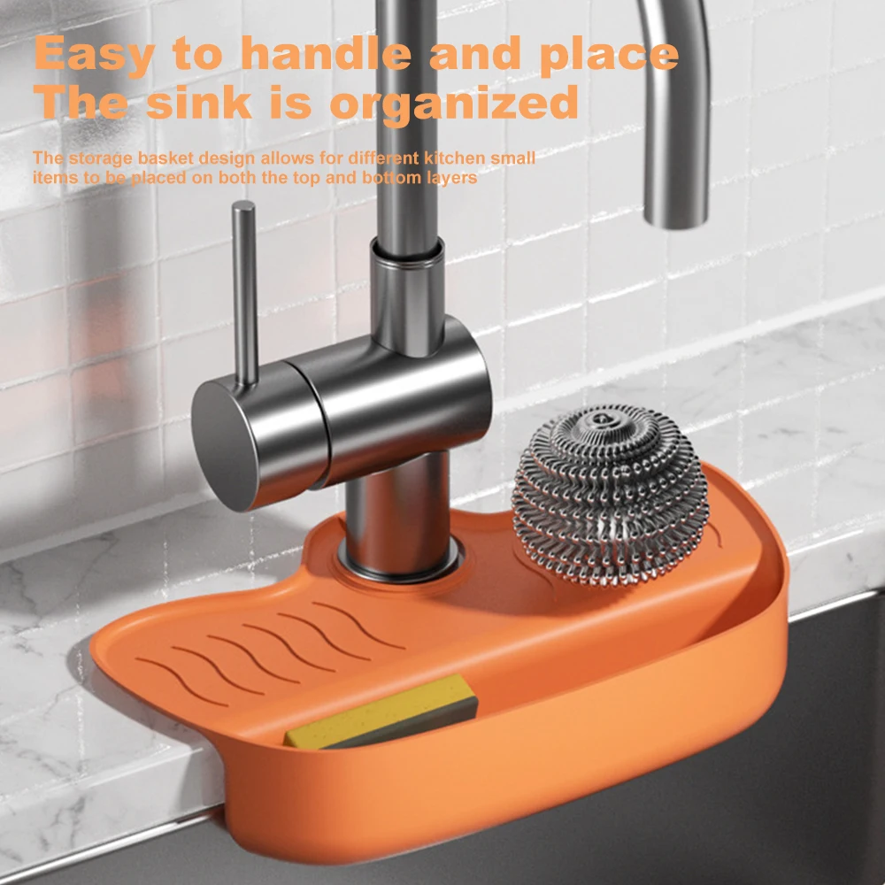 

Splash-Proof Faucet Holder Kitchen Sink Drain Rack Sponge Holder Towel Storage Basket Non-Slip Durable Faucet Shelf For Home