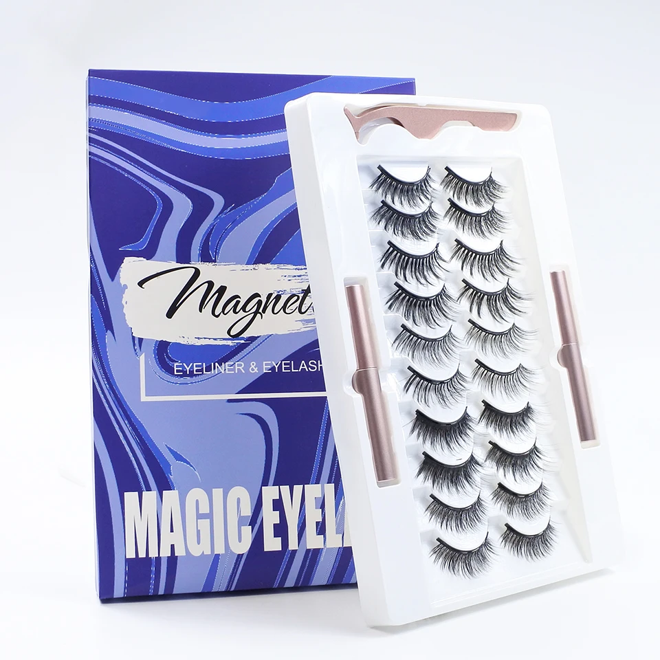 Korean Beauty False Eyelashes Magnetic Glue and Lash Applicator Makeup Magnetic Eyelashes Set 1/10 Pairs
