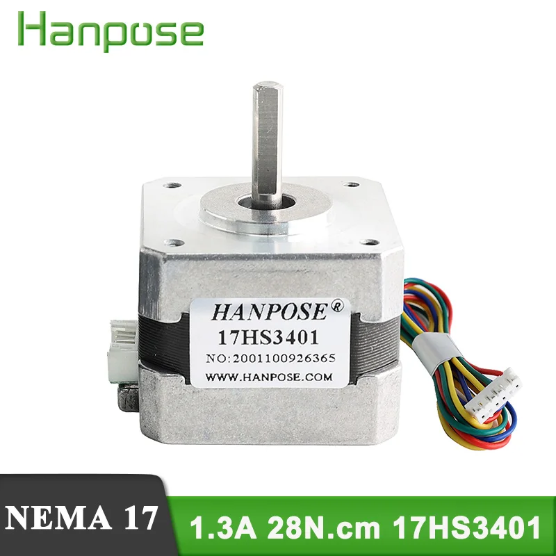 Шаговый двигатель HANPOSE NEMA17, 1,8 градусов, 1,6 А, 28 нм, крутящий момент 17HS3401, 2 фазы, 4 провода, для лазерного гравера с ЧПУ, 3D-принтера, 12 В
