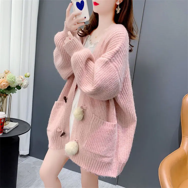 

2023 Women Autumn Winter New Long Sleeve Sweater Coats Female Pockets Cardigan Jackets Ladies Loose Knitted Outerwear W580