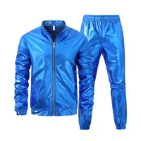 Performance sur scène dorée pour hommes, haut ample brillant à manches longues avec pantalon Long, costume décontracté à la mode argentée 5