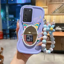 Cartoon Butterfly Phone Case Set with Lanyard and Stand - 3 Piece Set - OPPO A17 (PURPLE)
