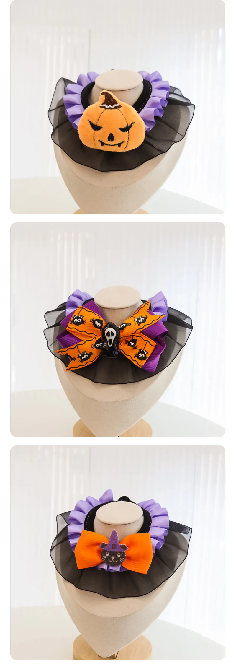 Halloween Haustier Katzenhalsband Kätzchen Hund Sabber Handtuch Zubehör Spitze Kürbis Fledermaus Flügel Schleife Geeignet für Hunde Katzen Halskette Alle Größen – Detail 10