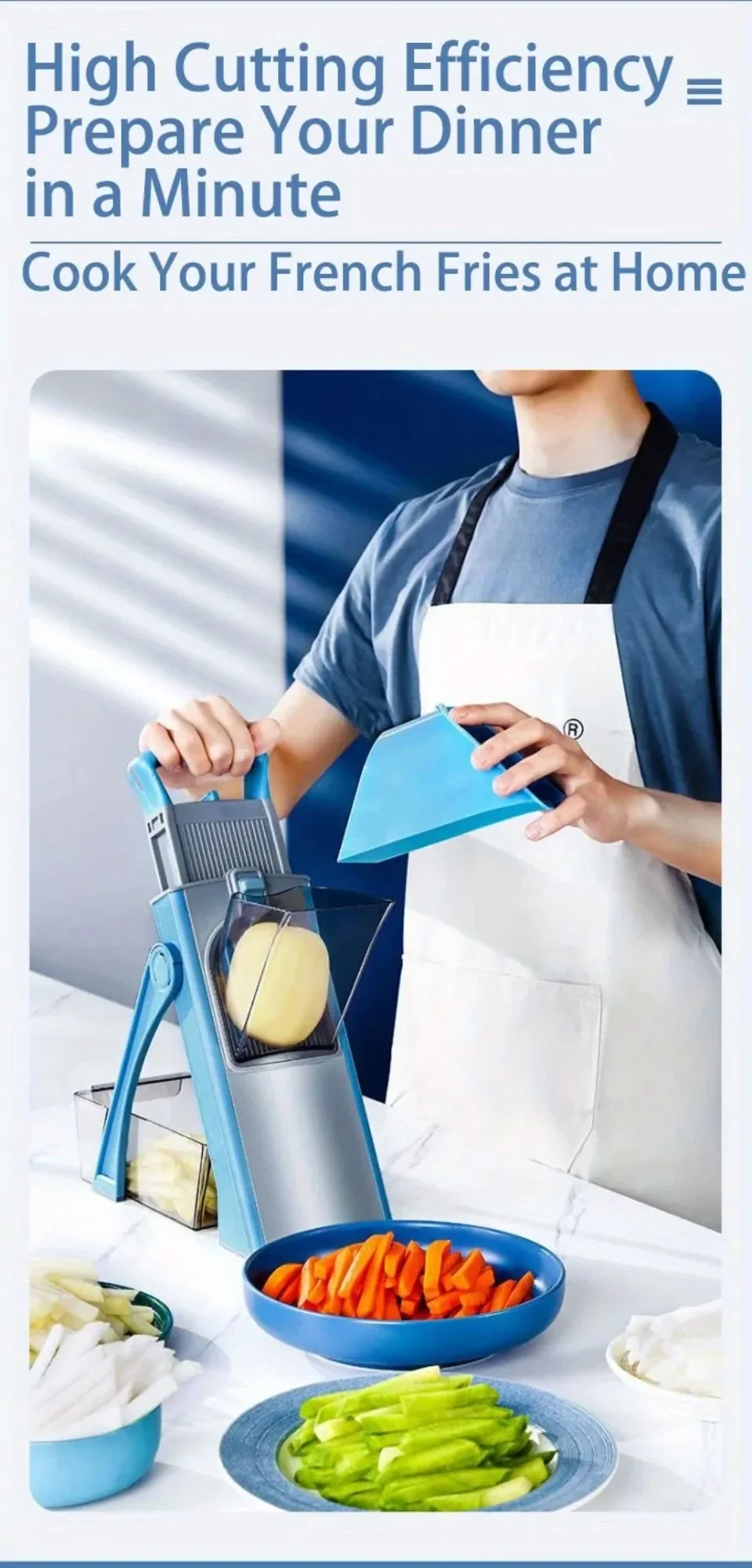 Description Picture 2 of itemKitchen Vegetable Cutter Potato French Fries Graters Time-Saving Chopper with Safety Container Stainless Steel Cooking Gadge