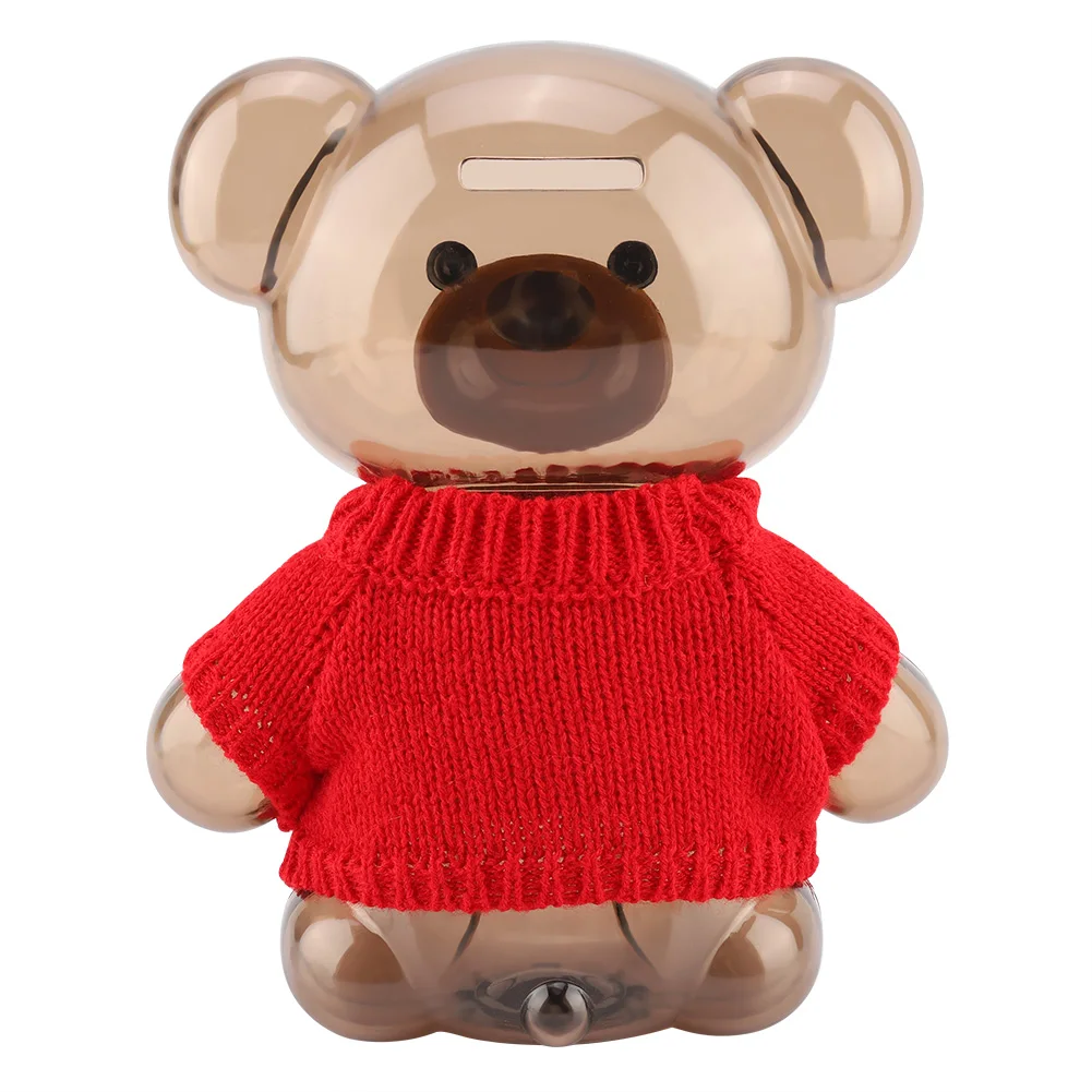 Child Gift Children  Piggy Bank Money Box Cartoon Clothes Bear Plastic Transparent Cute Bear Piggy Bank  Box Saving Box 6
