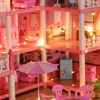 Dollhouse 3D Cartoon Doll Castle Villa Diy Set 1/12 Fantasy Doll House Assemble Scene Accessories With Led Lights Girl Birthday 3