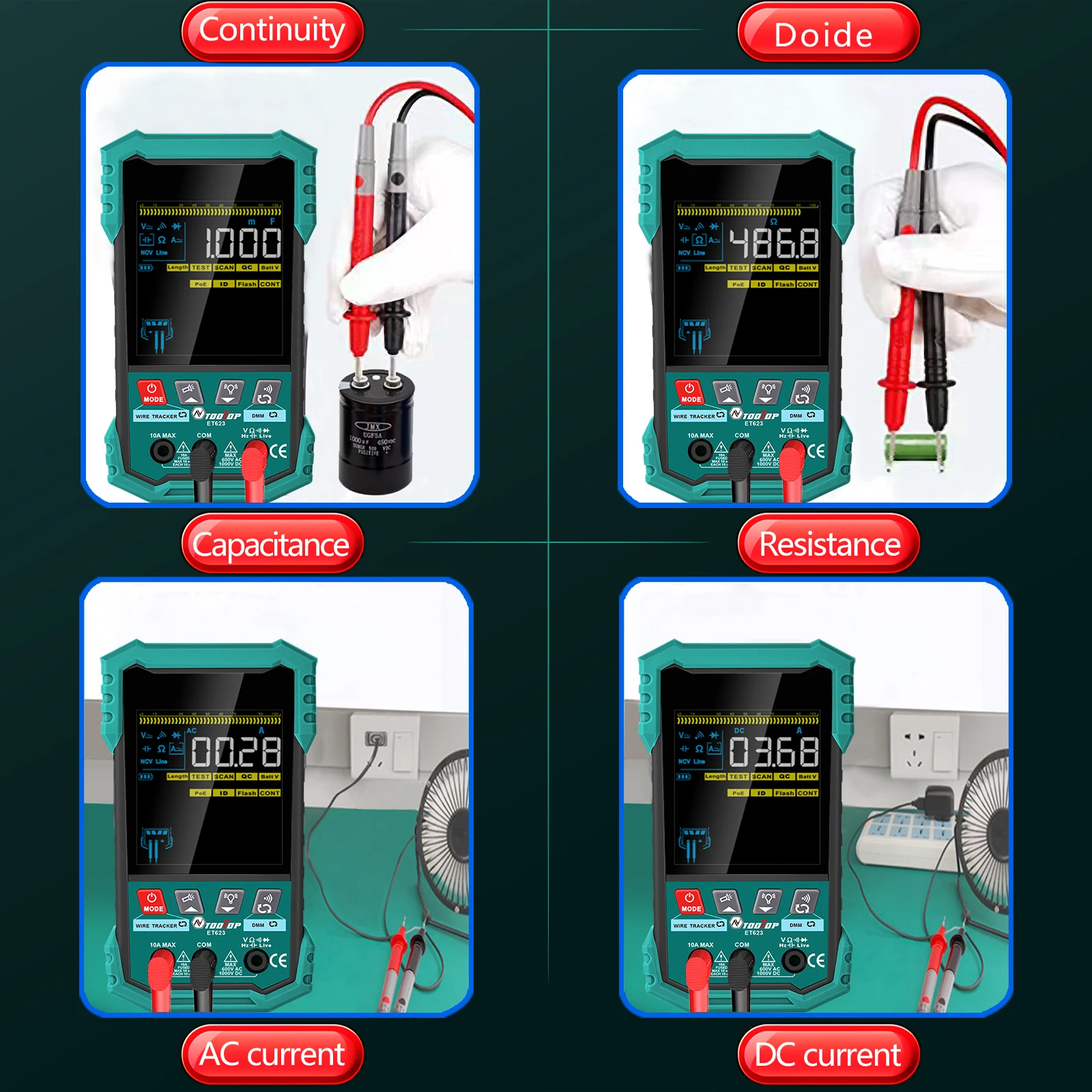 400M Network Cable Tester POE Test Cable Mapping AC/DC Multimeter Network Cable